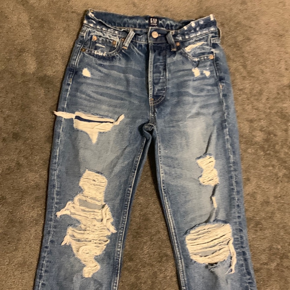 Distressed straight leg jeans